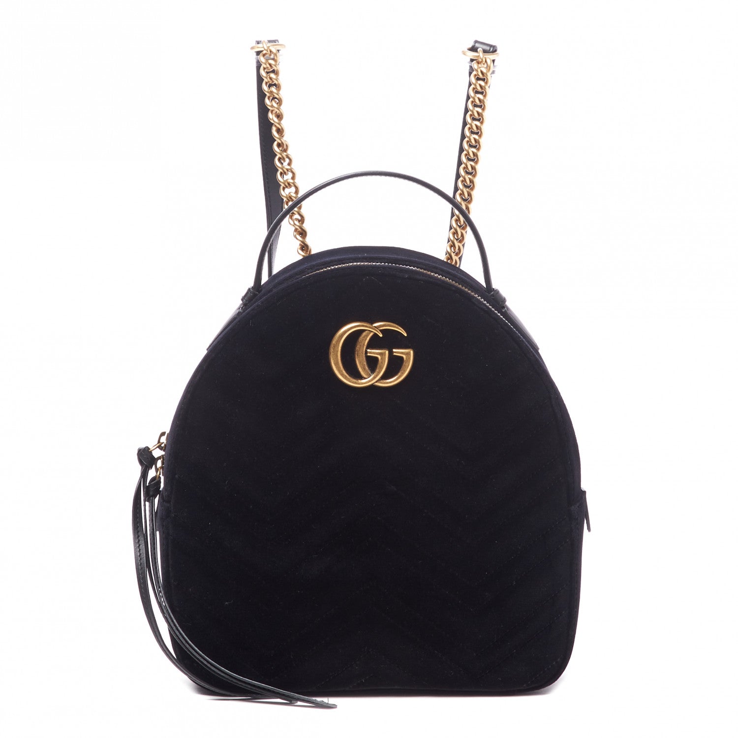 Gucci Velvet Matelasse GG Marmont Dome Backpack Black 1 of 9