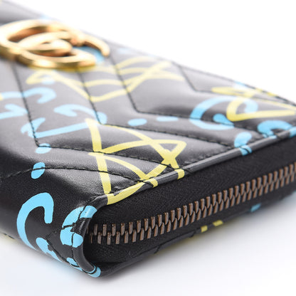 Gucci Calfskin Matelasse GucciGhost GG Marmont Zip Around Wallet Black New Acquamarine 9 of 10