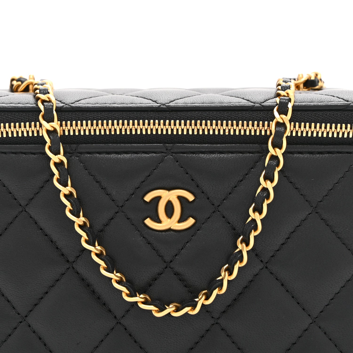 Chanel Lambskin Enamel Quilted Small Coco Hearts Vanity Case With Chain Black 9 of 11