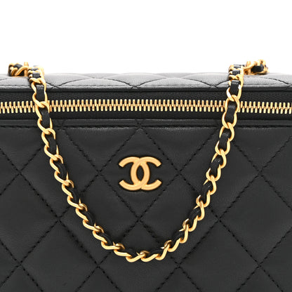 Chanel Lambskin Enamel Quilted Small Coco Hearts Vanity Case With Chain Black 9 of 11
