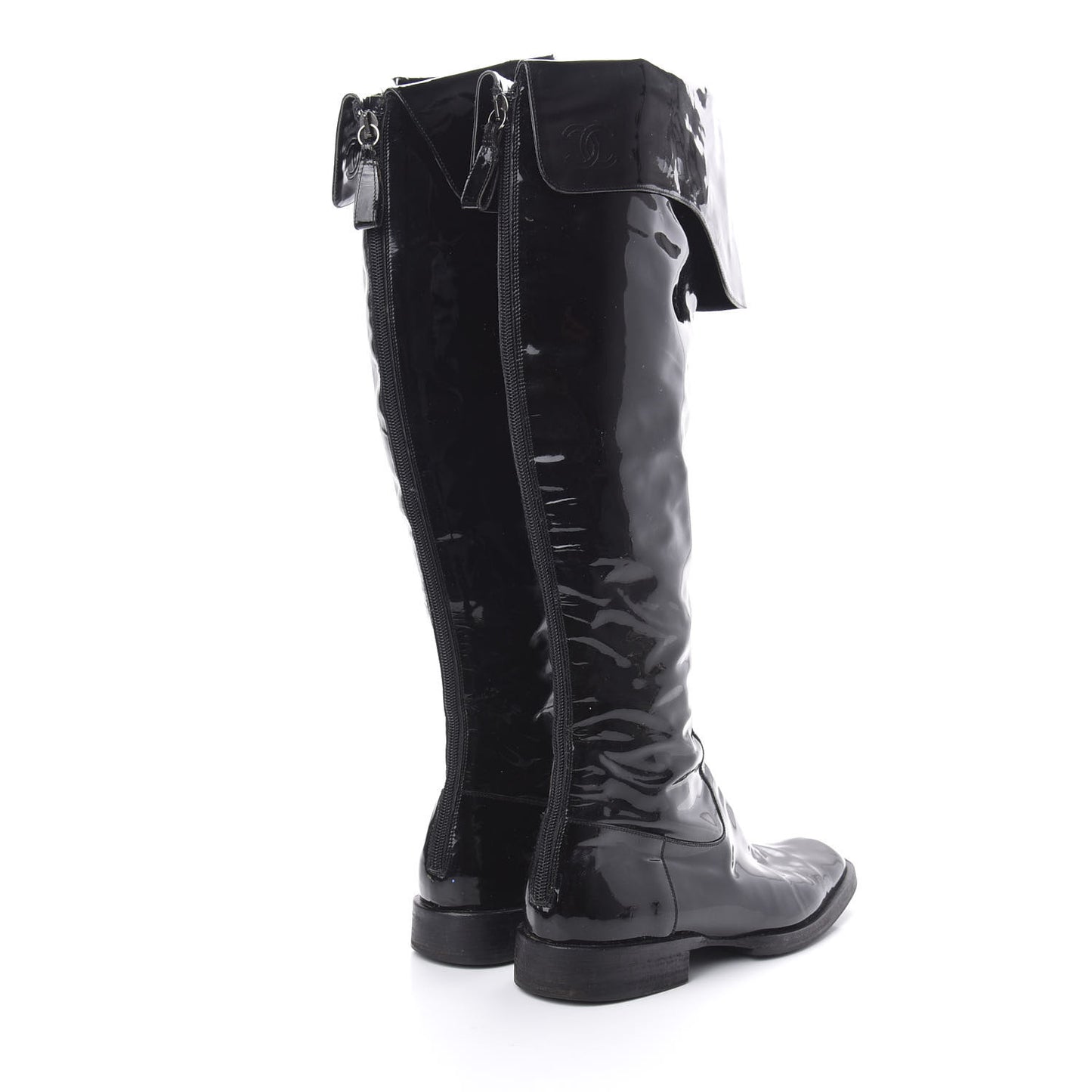 Patent Knee High Boots 38 Black