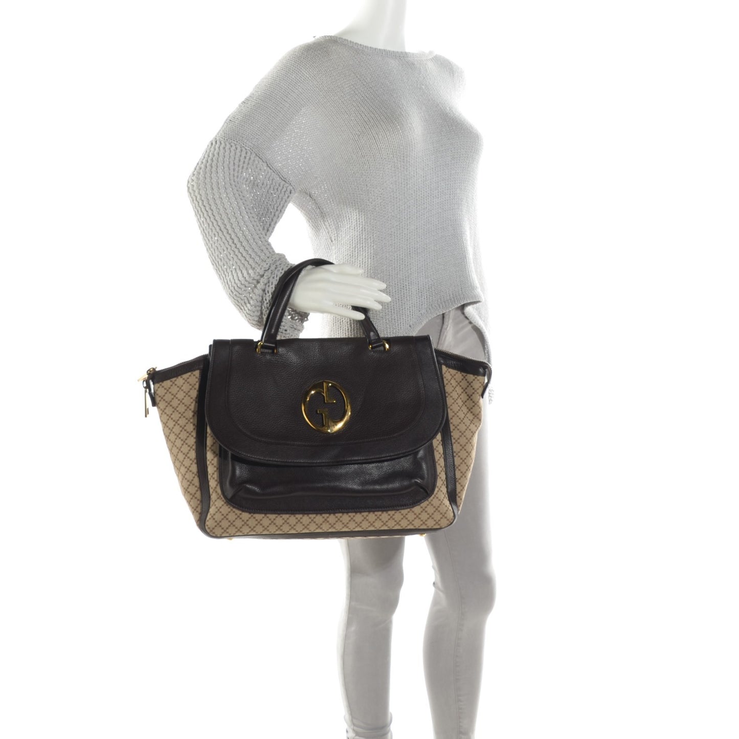 Diamante Cellarius Calfskin Medium 1973 Top Handle Bag Beige Ebony Cocoa
