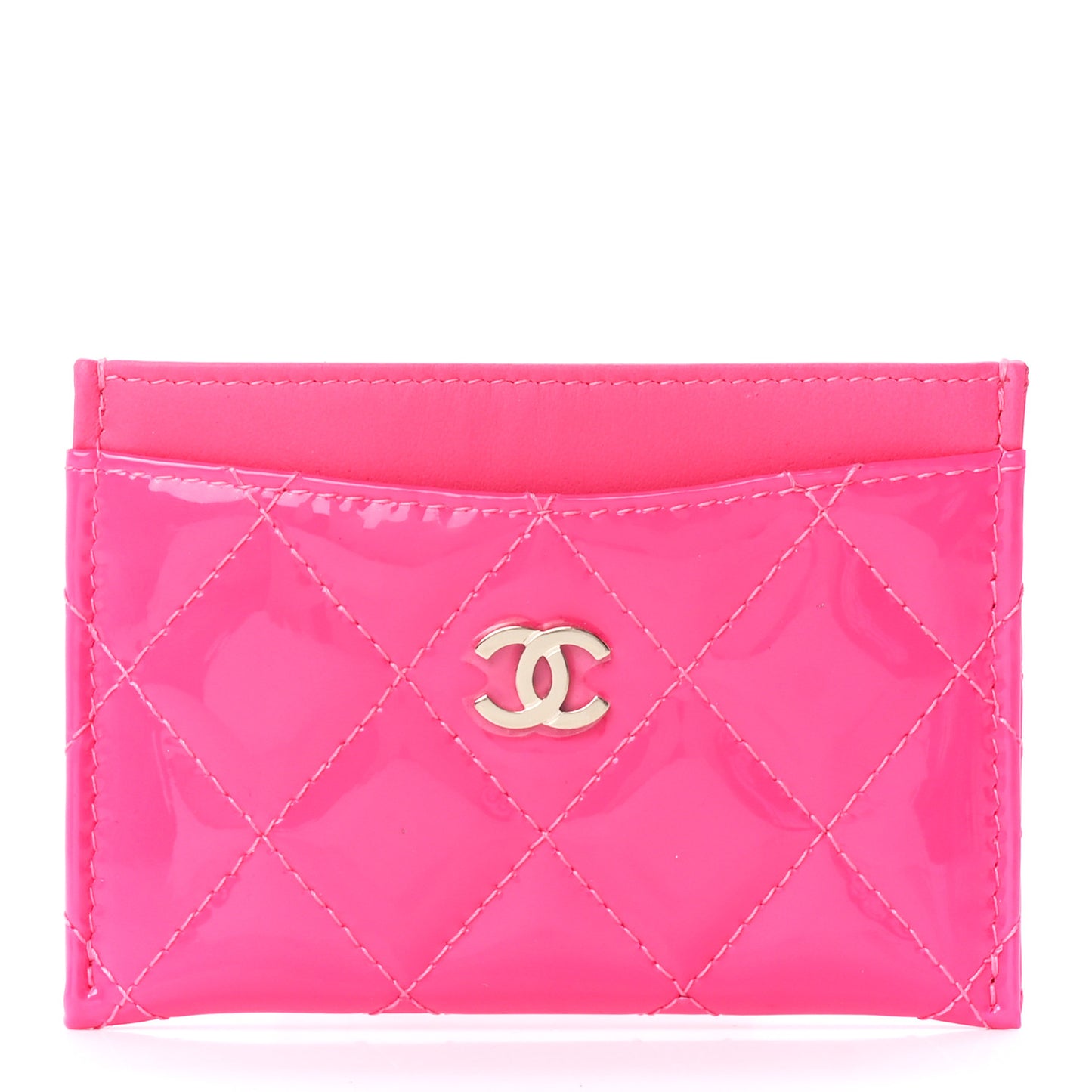 Patent Quilted Card Holder Pink