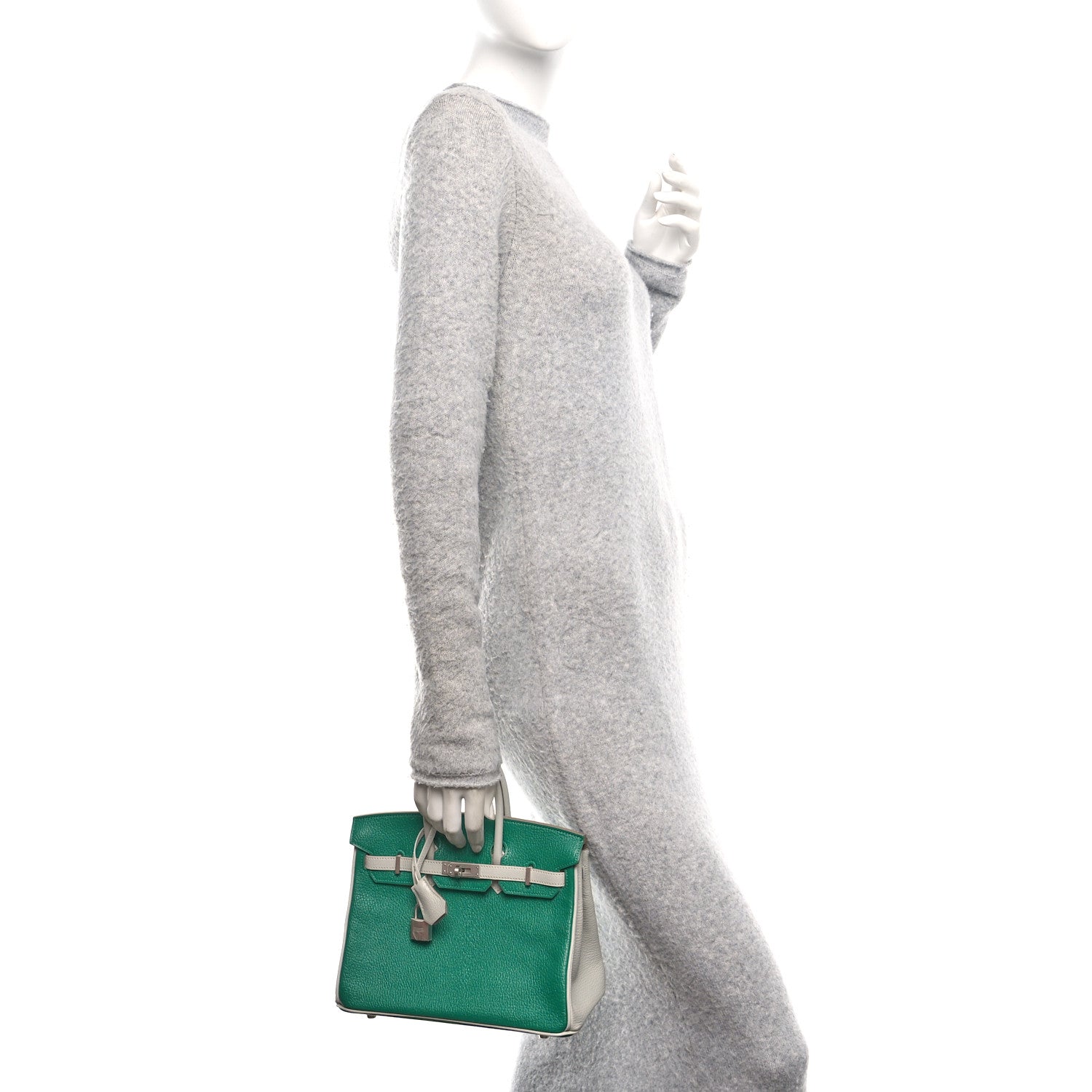 Hermes Chevre Mysore Horseshoe Birkin 25 Vert Vertigo Gris Perle