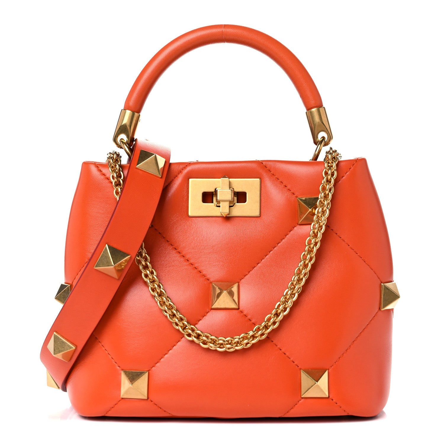 Valentino Garavani Nappa Small Roman Stud The Handle Bag Orange Zest 1 of 9