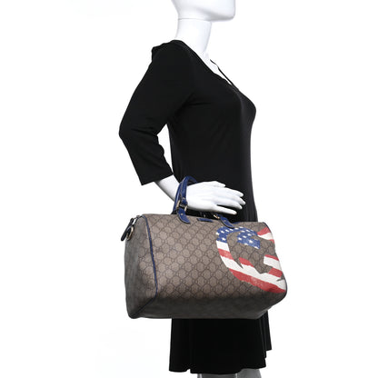 Gucci GG Plus Monogram Medium Boston USA Flag Unicef Duffle Blue 2 of 15