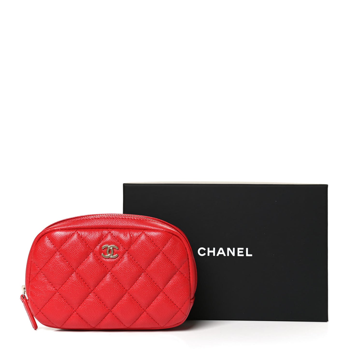 Caviar Quilted Small Curvy Pouch Cosmetic Case Red