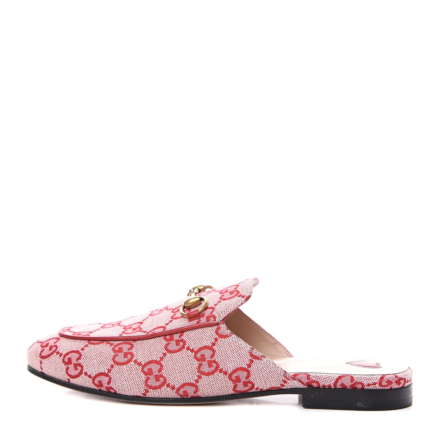 Canvas GG Monogram Horsebit Womens Princetown Slippers 36 Gardenia Hibiscus Red