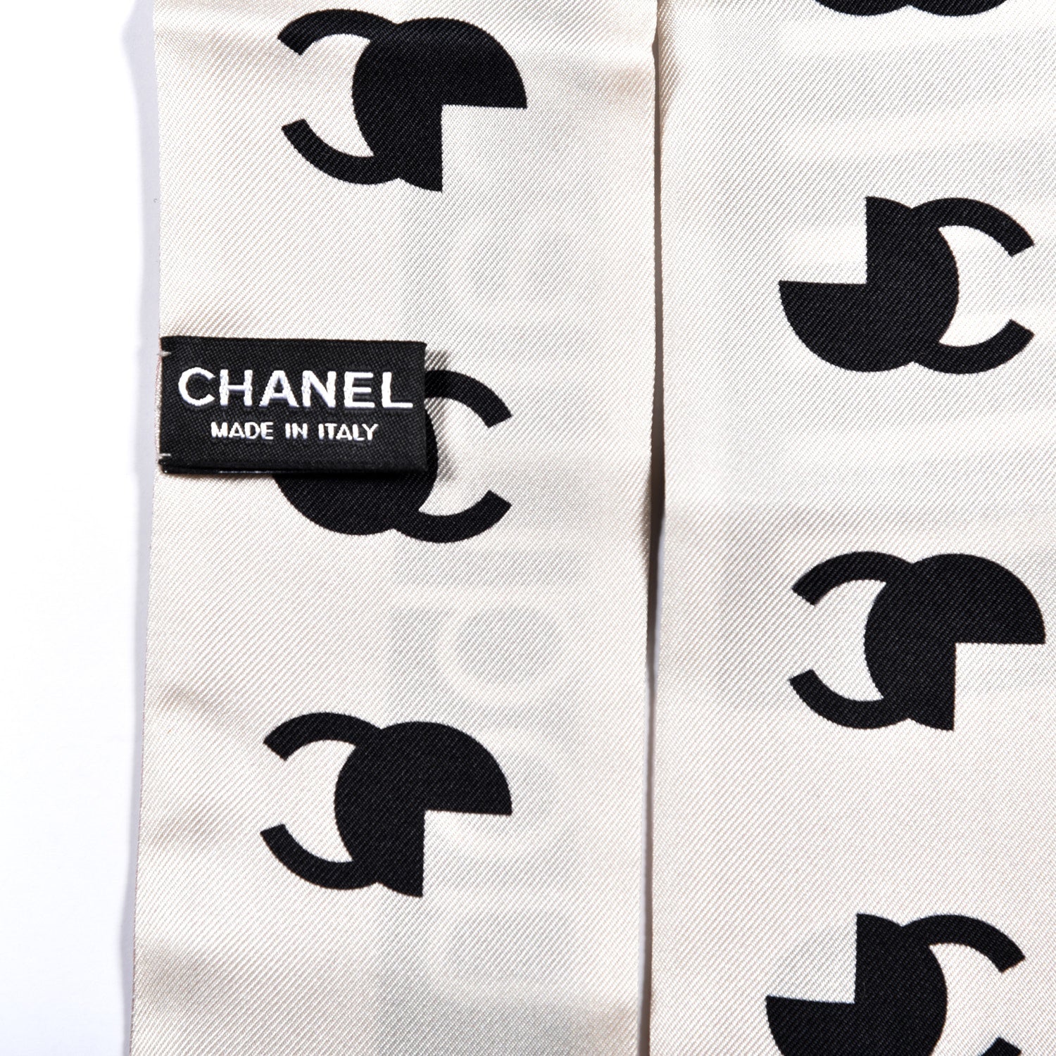 Chanel Silk 31 Rue Cambon CC Slim Bandeau Scarf Ecru Pink Black 4 of 4