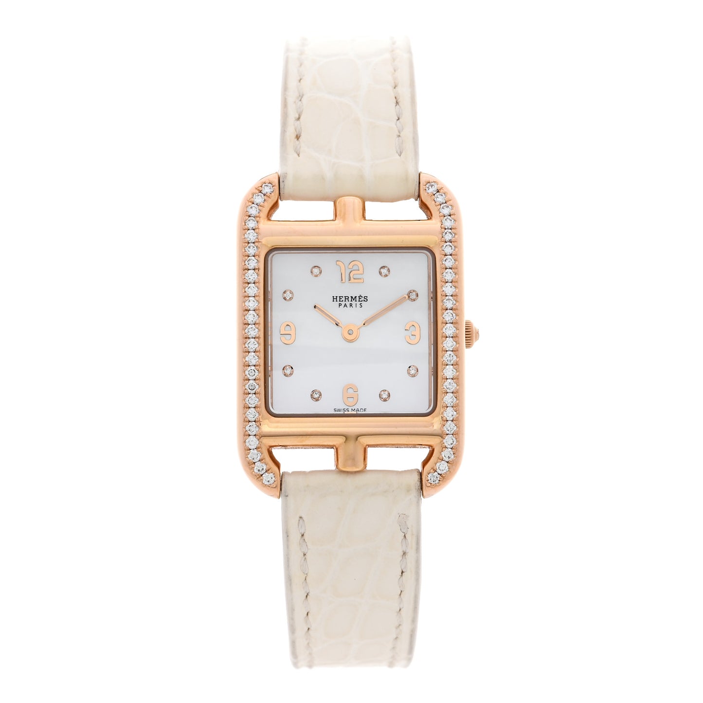 18K Yellow Gold Alligator Diamond Bezel Mother of Pearl 23mm Cape Cod Quartz Watch Craie