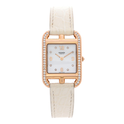 Hermes 18K Yellow Gold Alligator Diamond Bezel Mother of Pearl 23mm Cape Cod Quartz Watch Craie 1 of 5