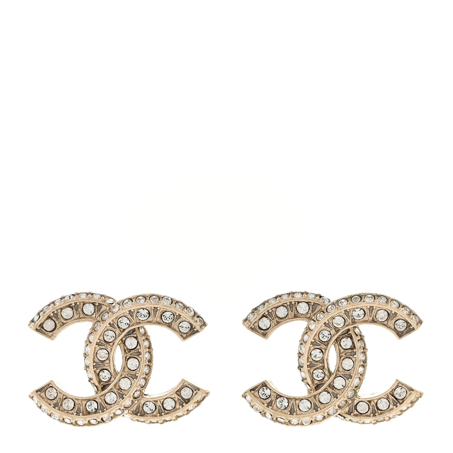 Chanel Crystal Timeless CC Earrings Light Gold 1 of 6