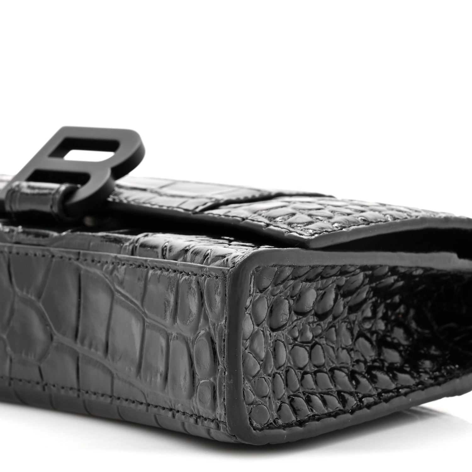 Balenciaga Shiny Calfskin Monochrome Crocodile Embossed Hourglass Chain Bag Black 16 of 23