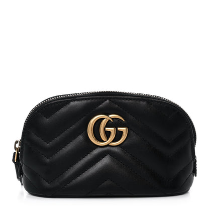 Gucci Calfskin Matelasse GG Marmont Pouch Cosmetic Case Black 1 of 10