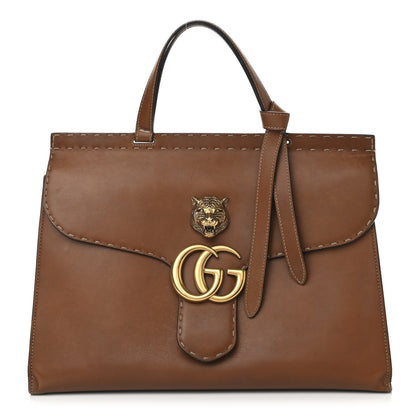 Gucci Calfskin Feline Medium GG Marmont Top Handle Bag Brown 1 of 18