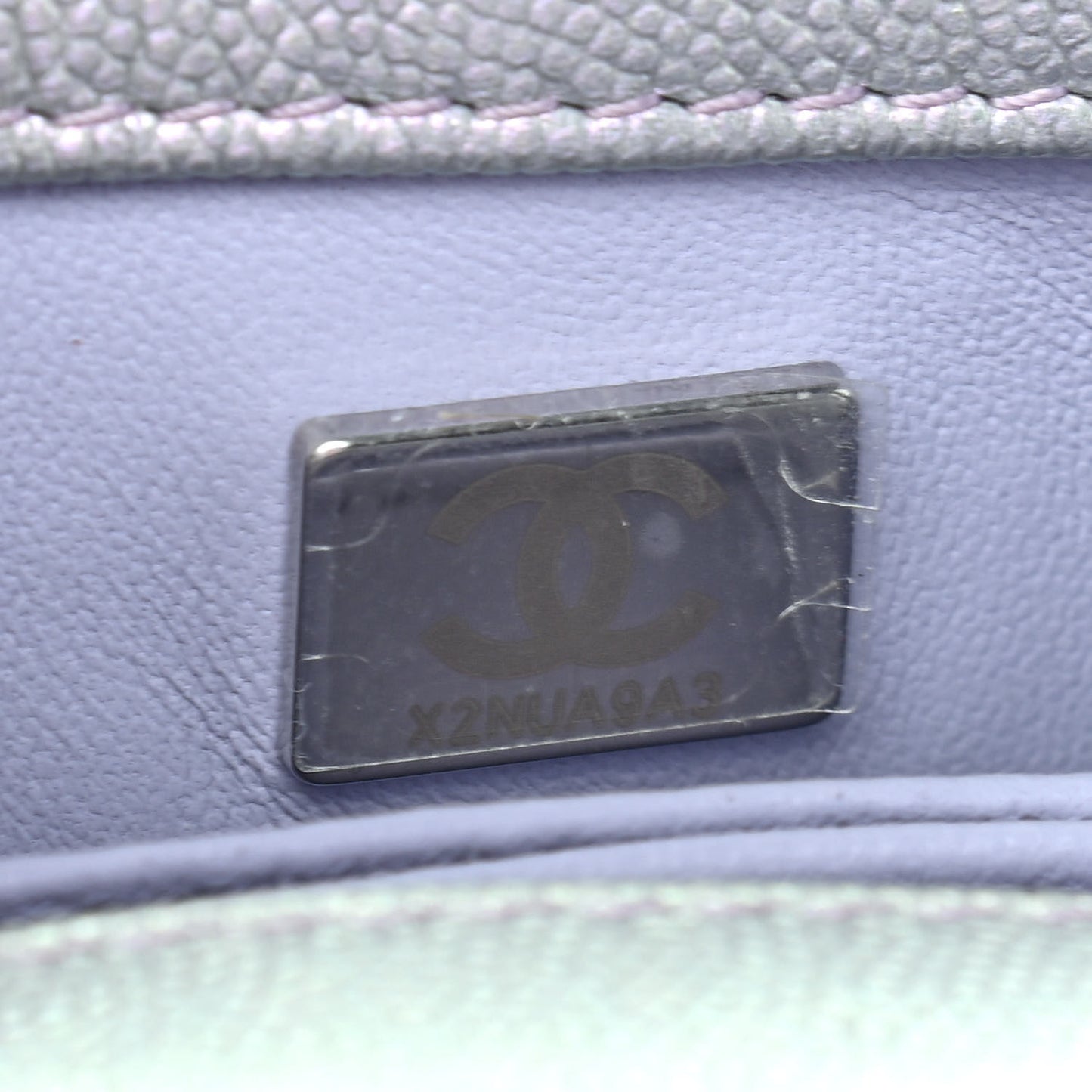 Iridescent Caviar Quilted Extra Mini Coco Handle Flap Purple