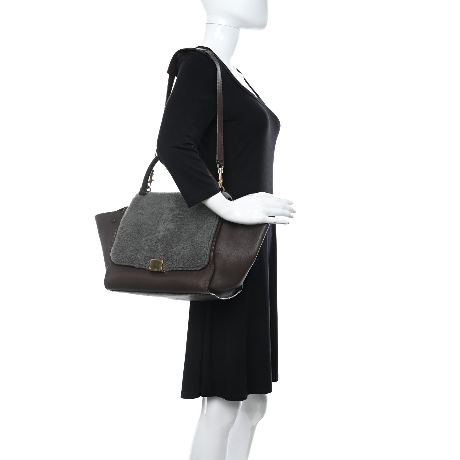 Celine Shearling Calfskin Medium Trapeze Grey 2 of 10