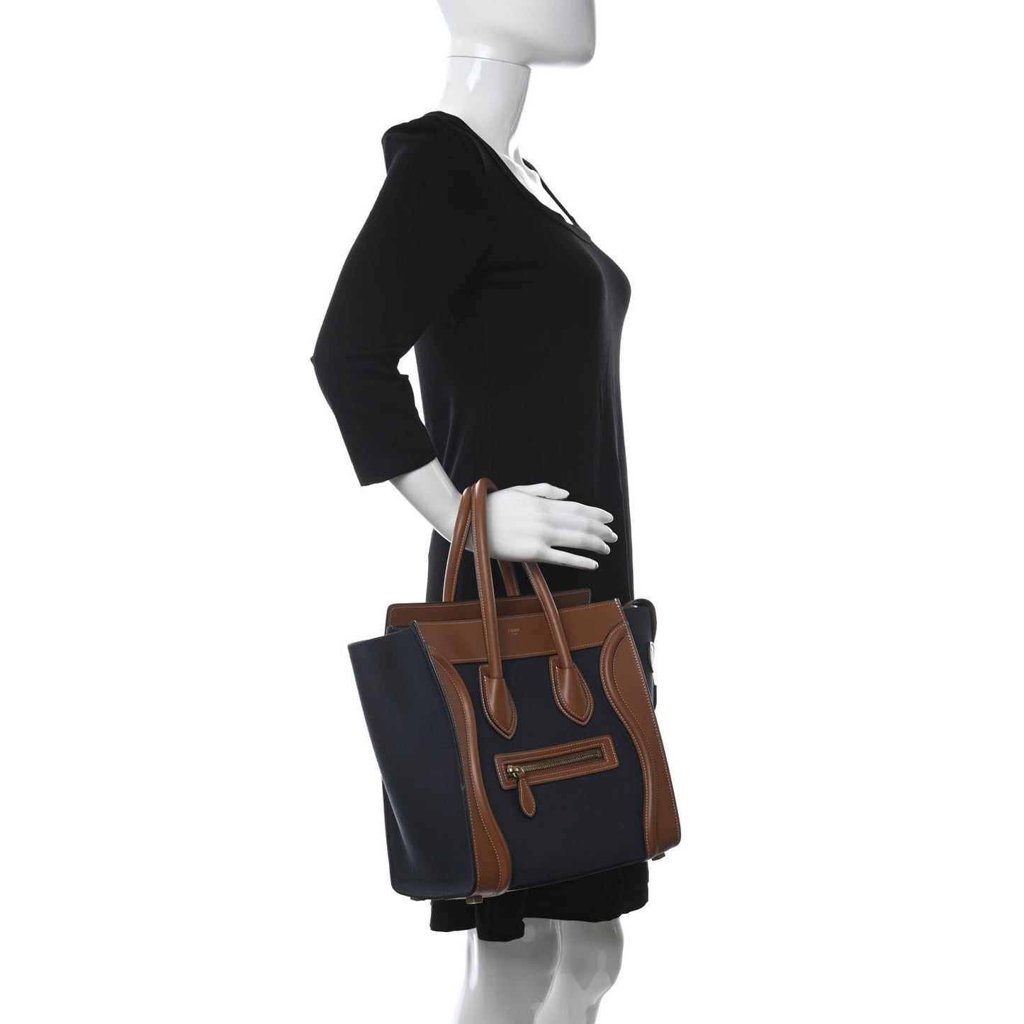 Textile Smooth Calfskin Micro Luggage Navy Tan