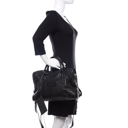 Balenciaga Shiny Grained Goatskin Black Metallic Edge City Black 3 of 9