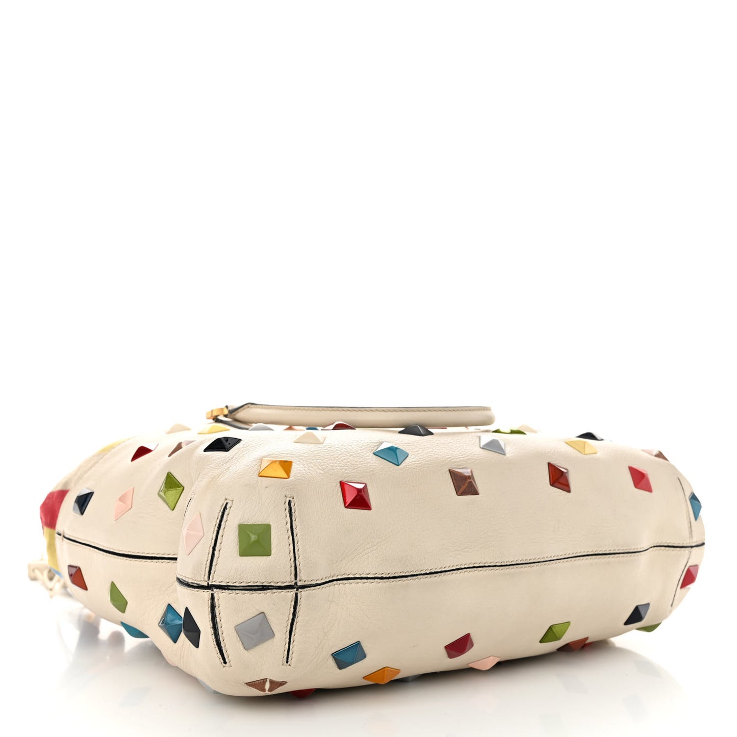 Calfskin Studded Medium B Fab Drawstring Tote Milk Multicolor