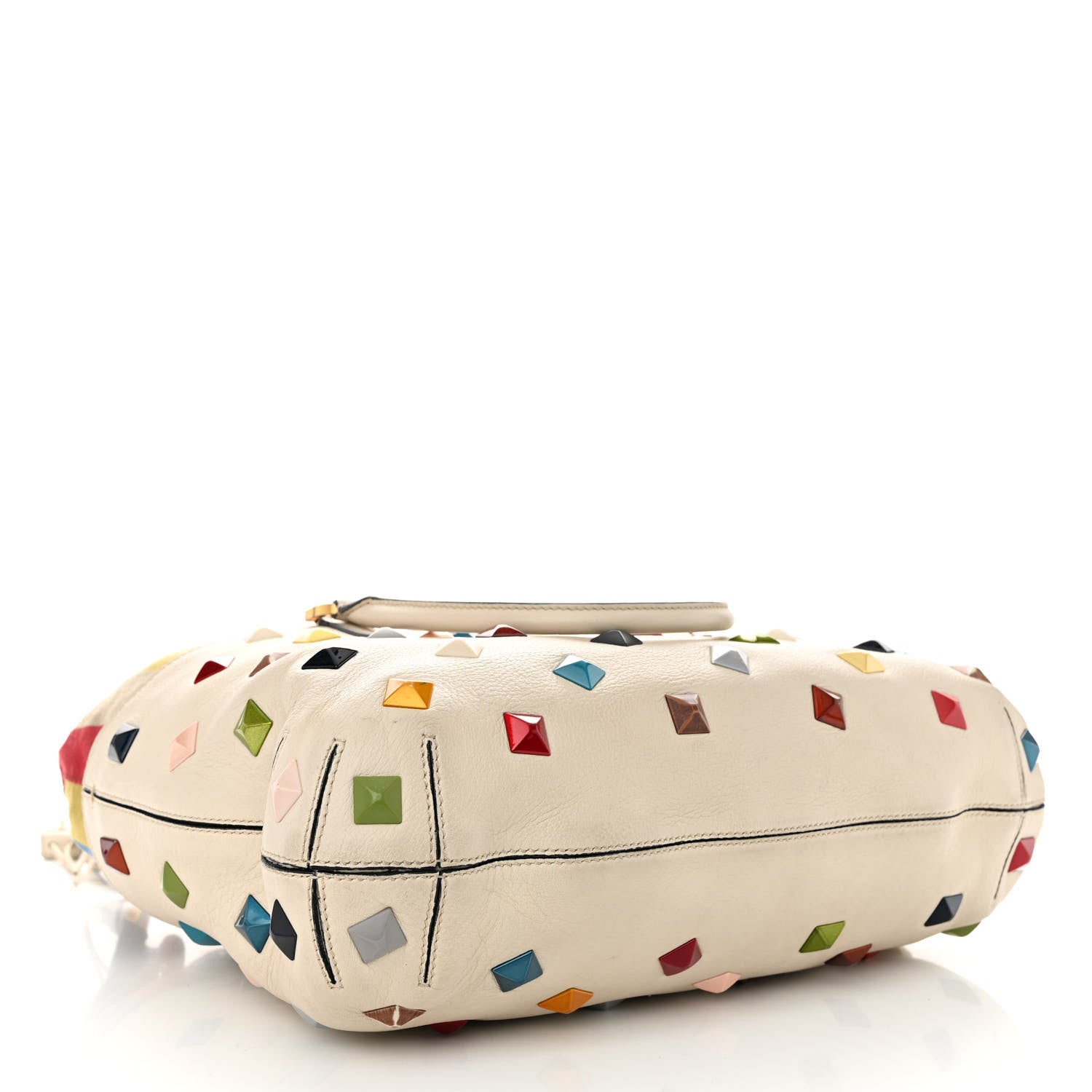 Fendi Calfskin Studded Medium B Fab Drawstring Tote Milk Multicolor 4 of 11