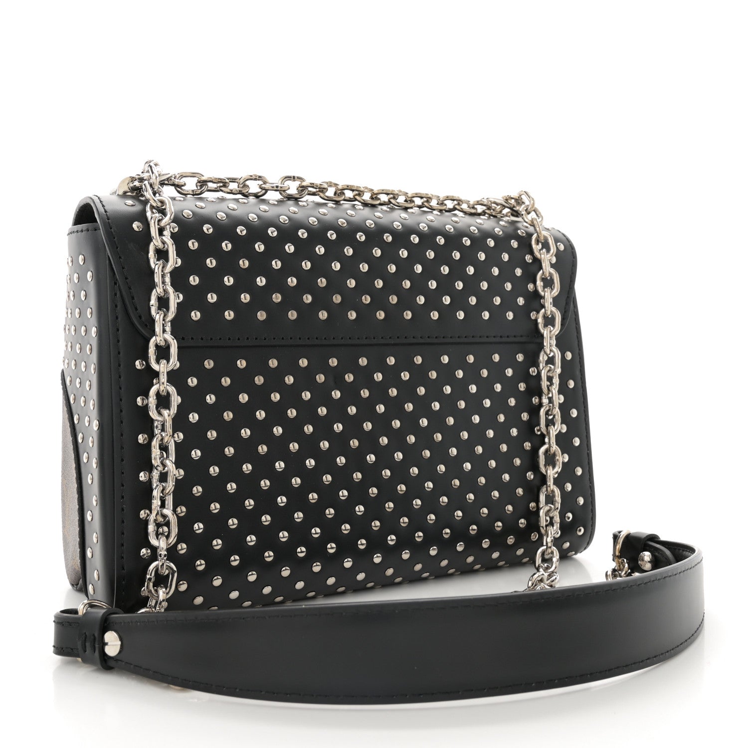 Louis Vuitton Calfskin Monogram Twist Studded Shoulder Bag MM Black 3 of 11