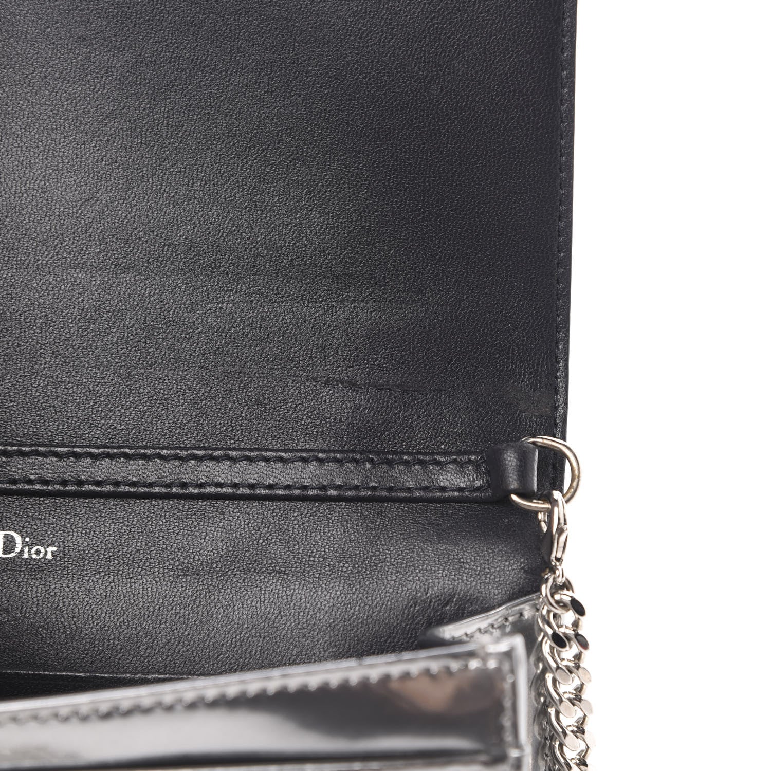 Christian Dior Metallic Patent Micro-Cannage Diorama Wallet on Chain Pouch Silver 12 of 15