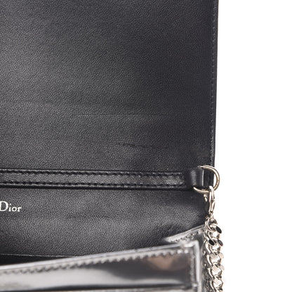 Christian Dior Metallic Patent Micro-Cannage Diorama Wallet on Chain Pouch Silver 12 of 15