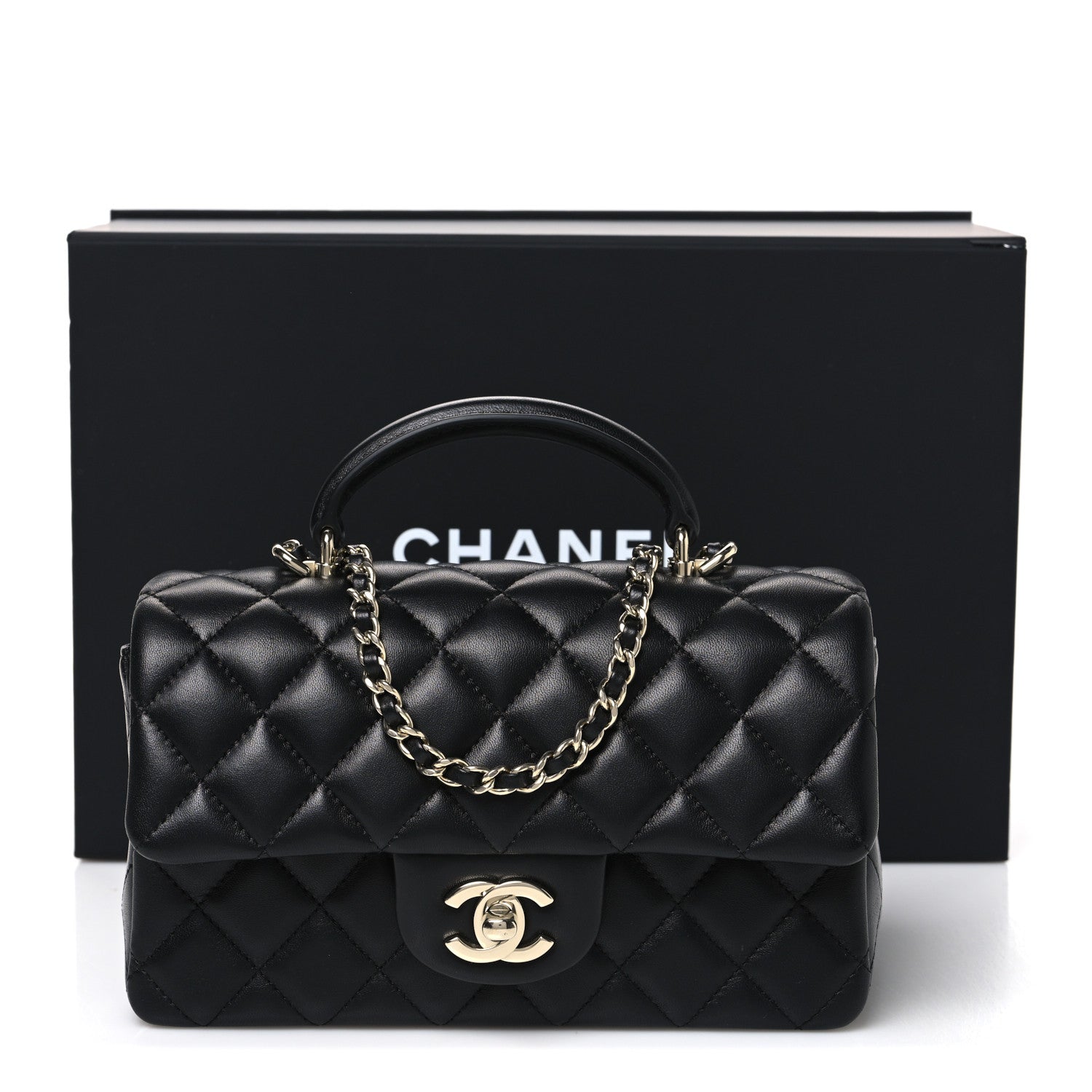 Chanel Lambskin Quilted Mini Top Handle Rectangular Flap Black 11 of 11