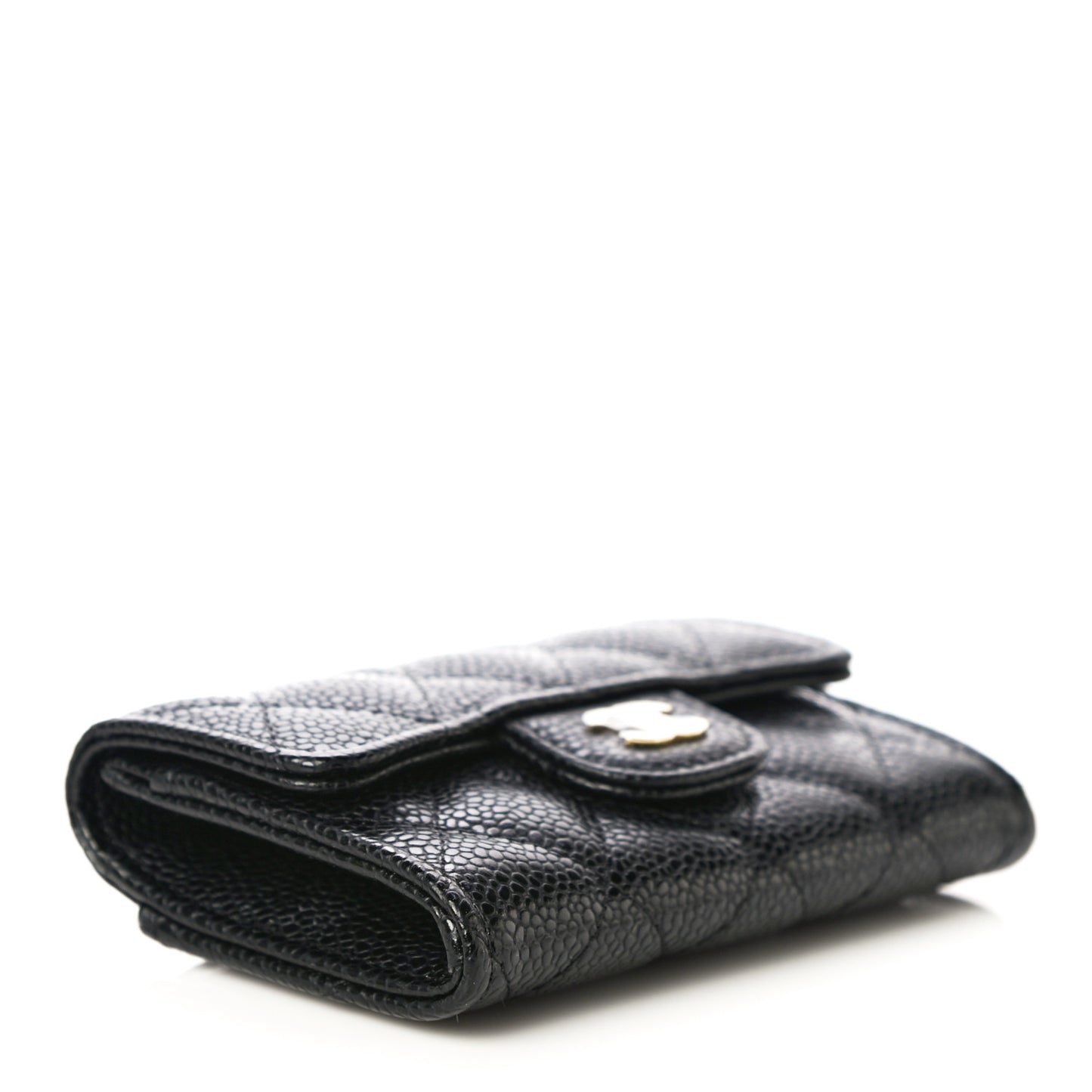 Caviar Quilted Flap Card Holder Wallet Black