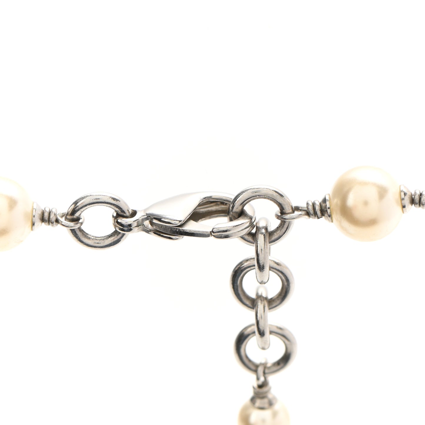 Crystal Pearl CC Long Necklace Silver