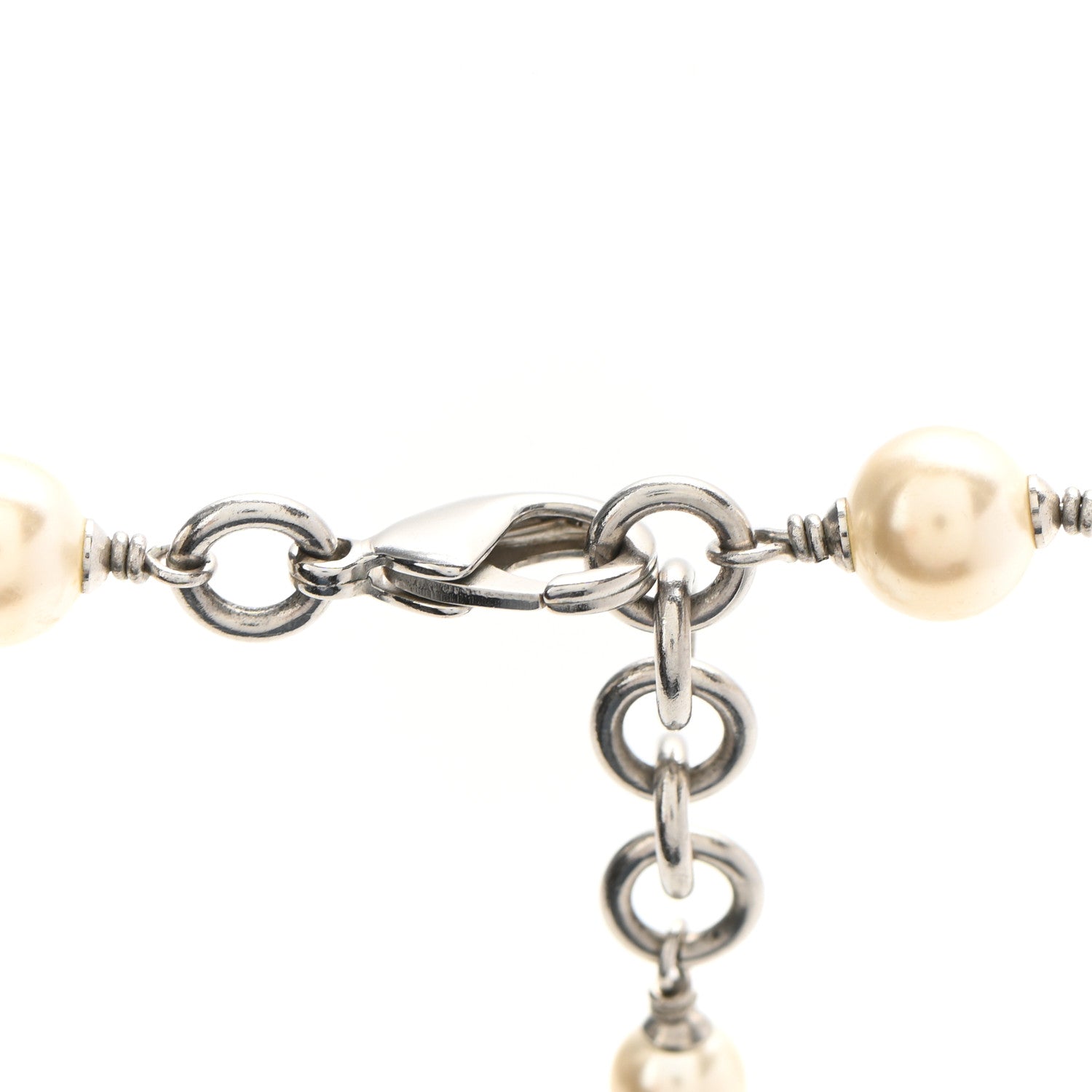Chanel Crystal Pearl CC Long Necklace Silver 4 of 5