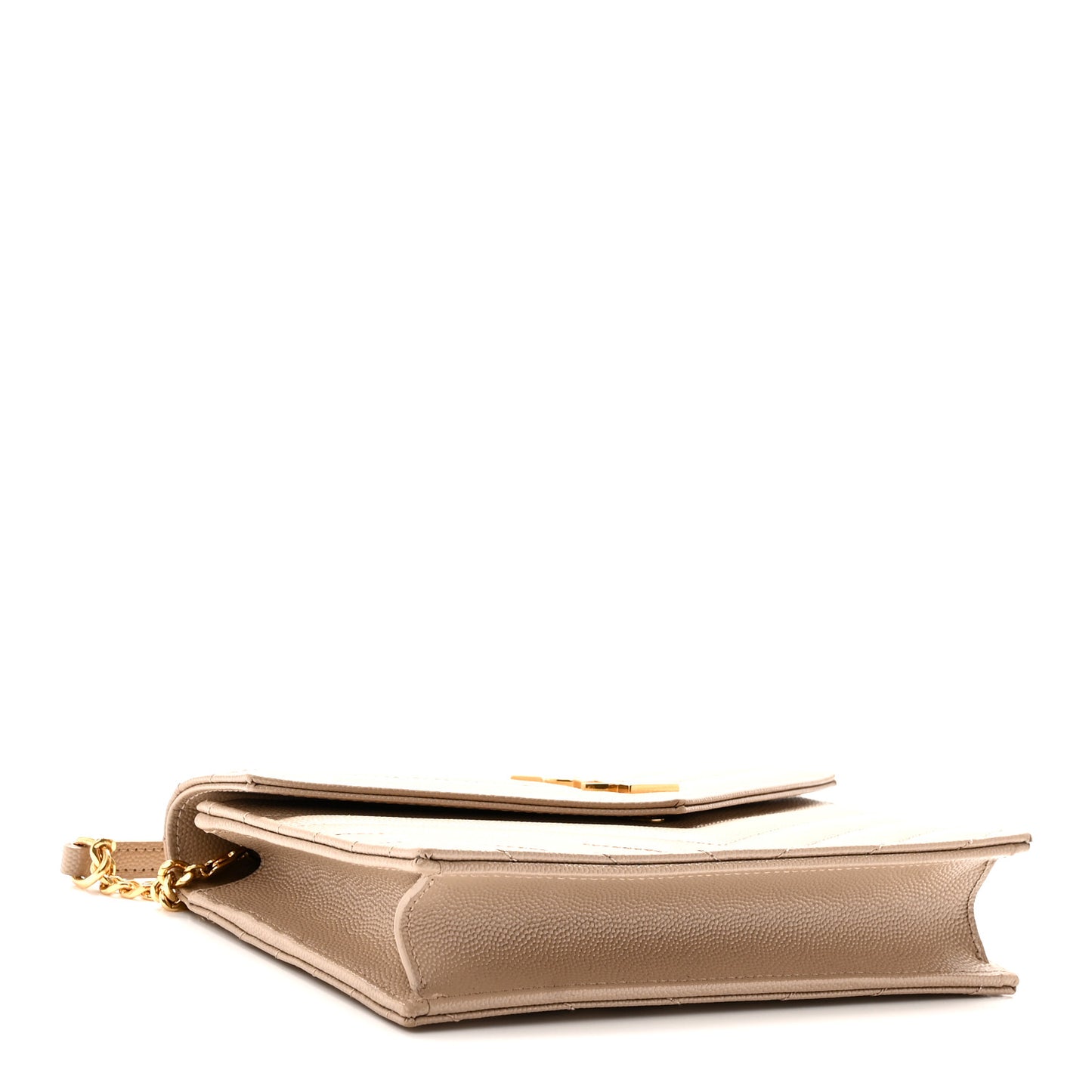Grain De Poudre Matelasse Chevron Monogram Envelope Chain Wallet Dark Beige