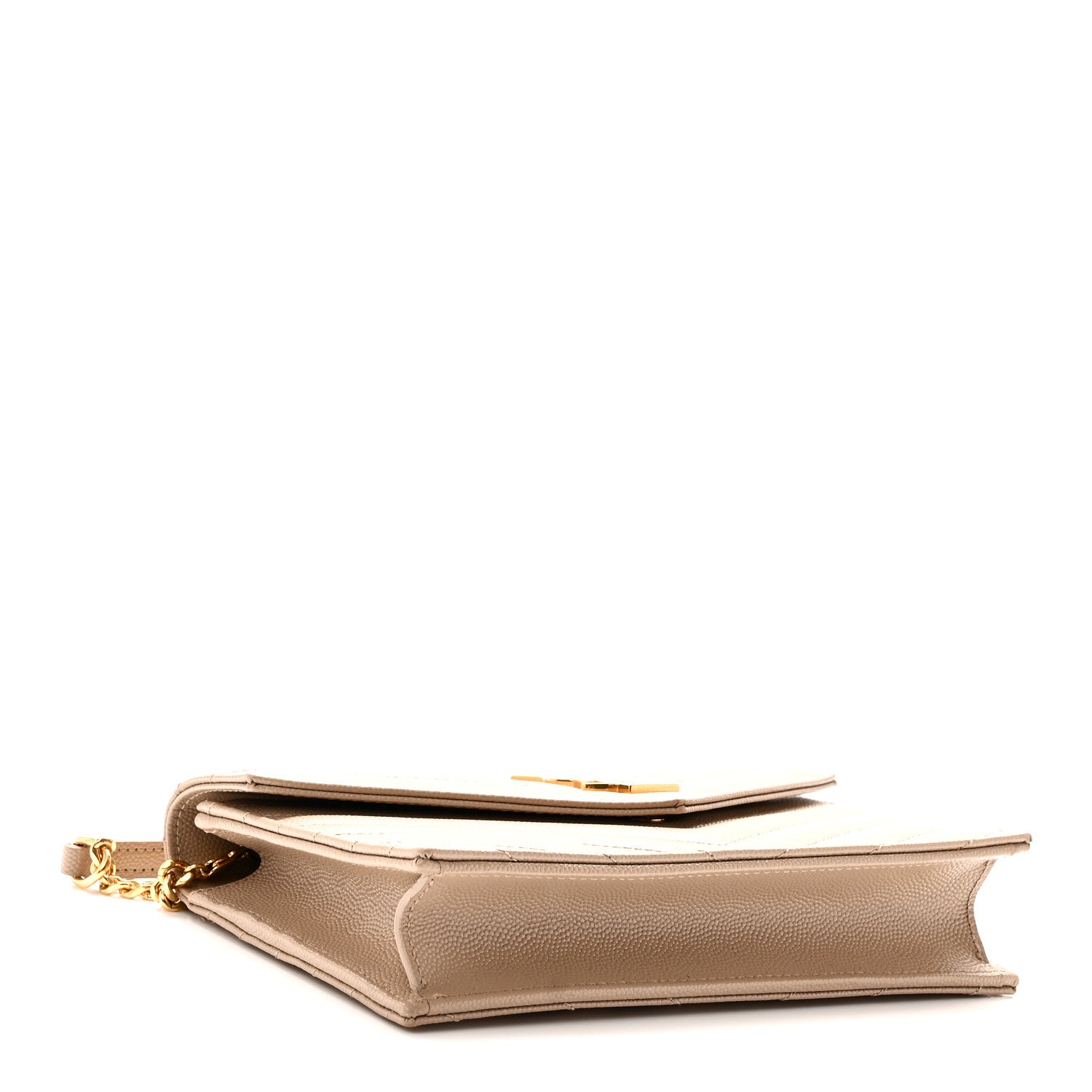 Saint Laurent Grain De Poudre Matelasse Chevron Monogram Envelope Chain Wallet Dark Beige 4 of 10
