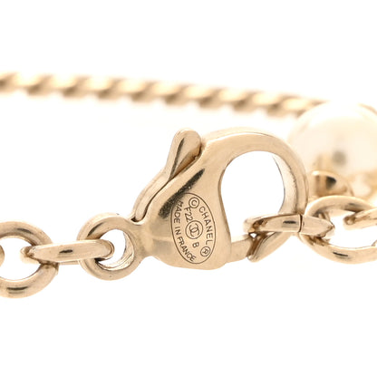 Chanel Crystal Pearl Chain Heart Bracelet Gold 4 of 5