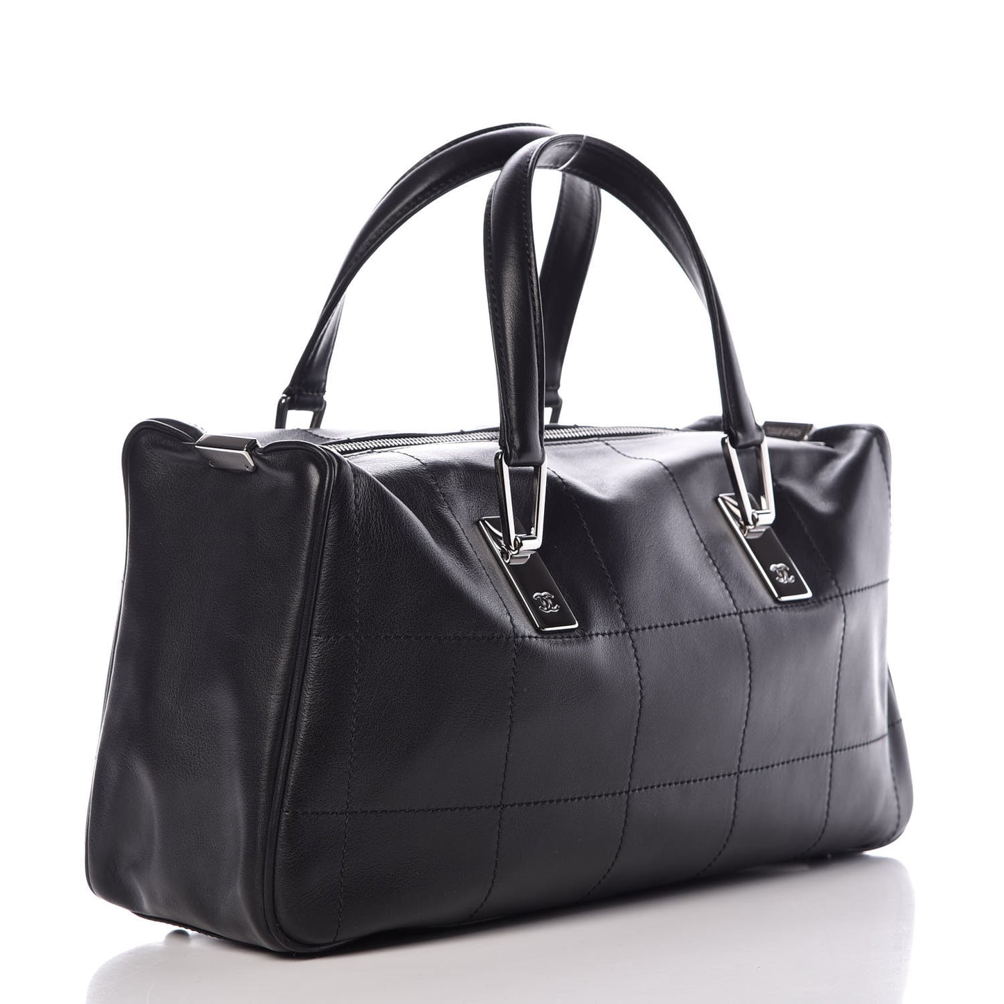 Lambskin Square Stitched Large Tote Black