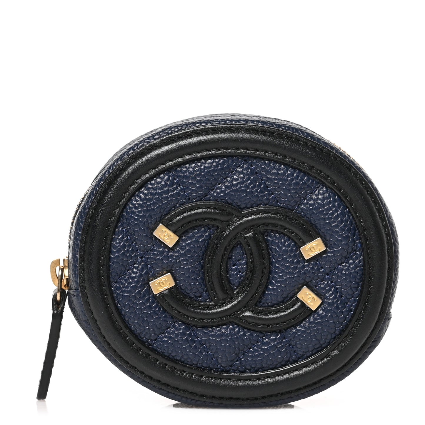 Caviar Quilted Filigree Zip Around Classic Coin Purse Navy Black
