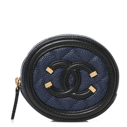 Chanel Caviar Quilted Filigree Zip Around Classic Coin Purse Navy Black 1 of 7