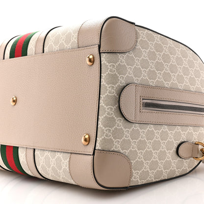 Gucci GG Supreme Monogram Textured Dollar Calfskin Web Medium Savoy Duffle Bag Beige Mystic White Oatmeal 9 of 9