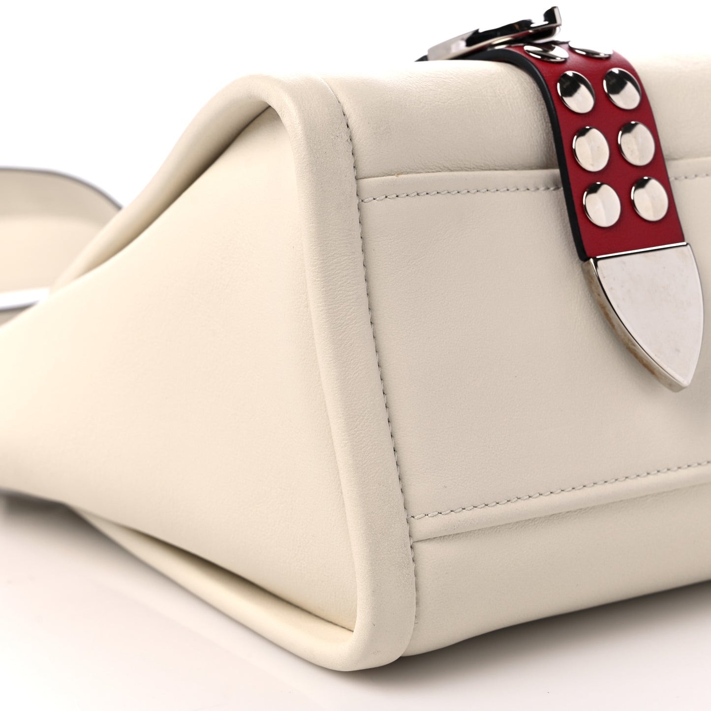 Calfskin Studded Concept Top Handle Bag White