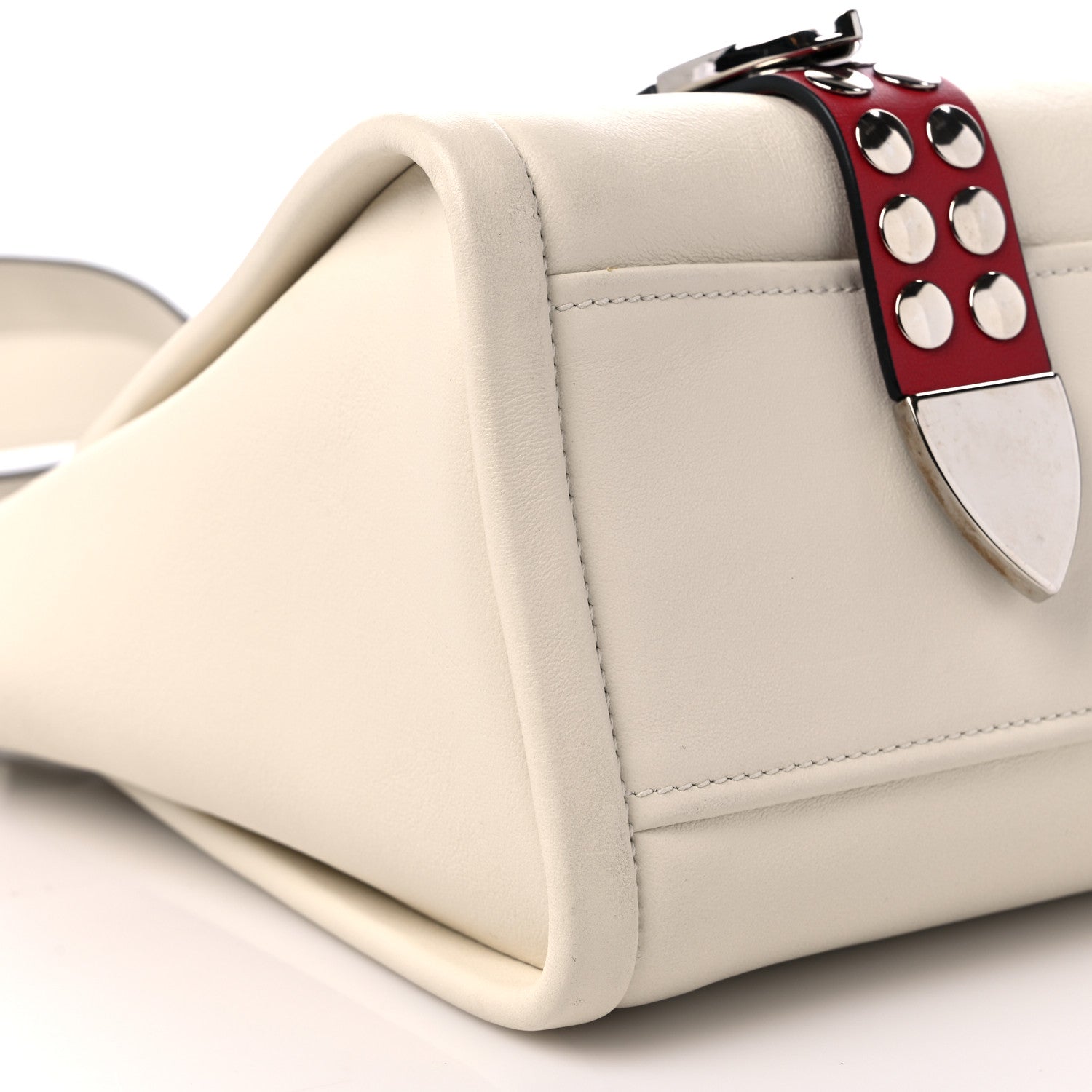 Prada Calfskin Studded Concept Top Handle Bag White 7 of 8