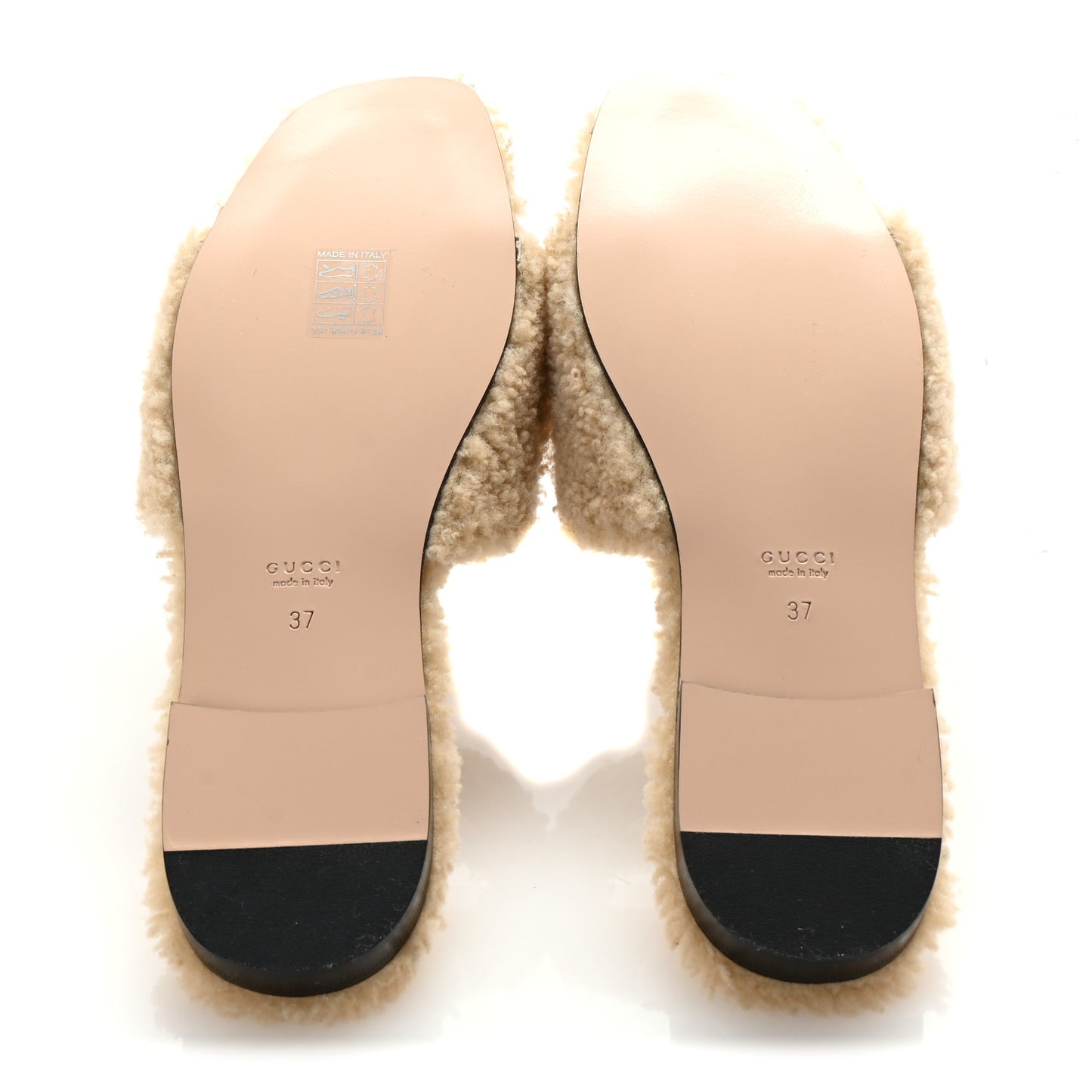 Shearling Interlocking G Cut Out Slide Sandals 37 Butterscotch