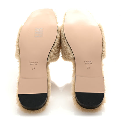 Gucci Shearling Interlocking G Cut Out Slide Sandals 37 Butterscotch 6 of 9