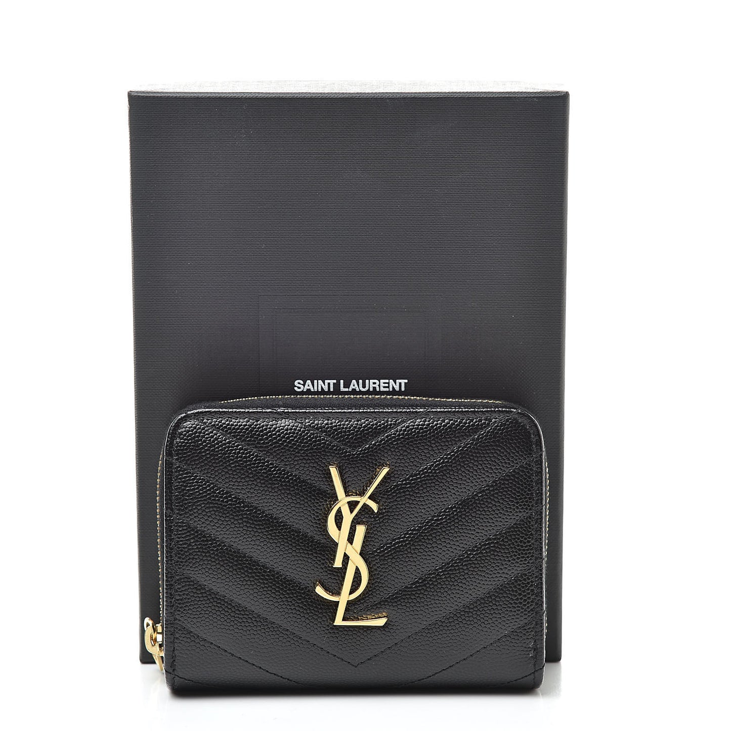 Grain De Poudre Matelasse Chevron Monogram Compact Zip Around Wallet Black