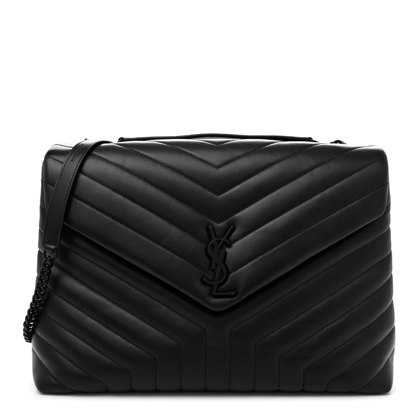 Calfskin Y Quilted Monogram Monochrome Large Loulou Chain Satchel Black