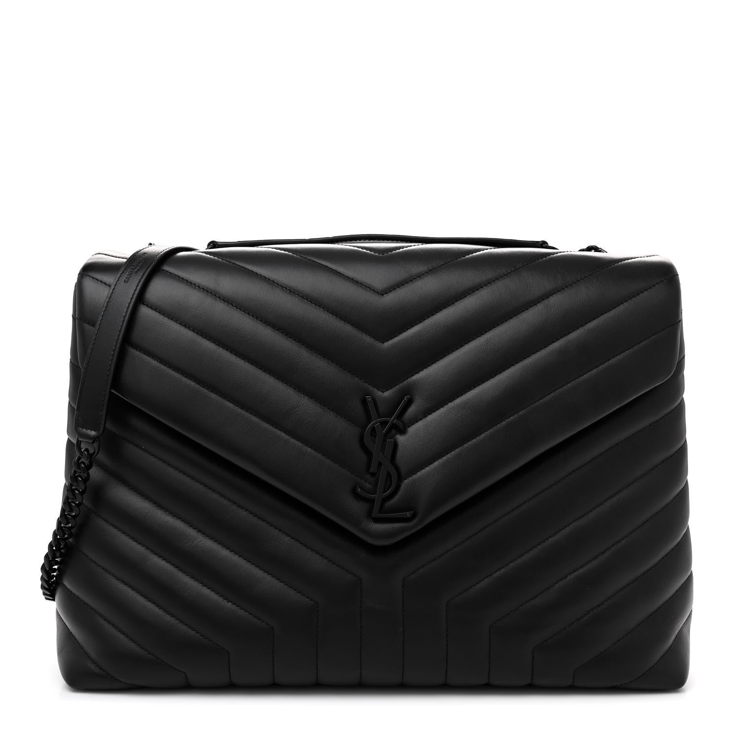 Saint Laurent Calfskin Y Quilted Monogram Monochrome Large Loulou Chain Satchel Black 1 of 11