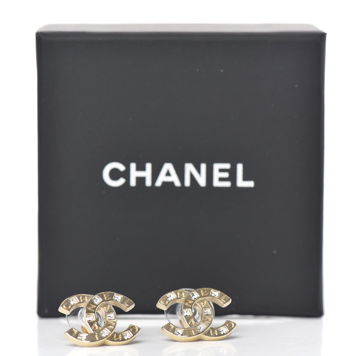 Crystal Metal CC Paris Button Stud Earrings Gold
