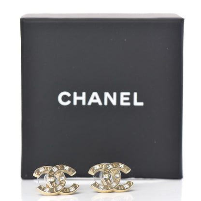 Chanel Crystal Metal CC Paris Button Stud Earrings Gold 5 of 5