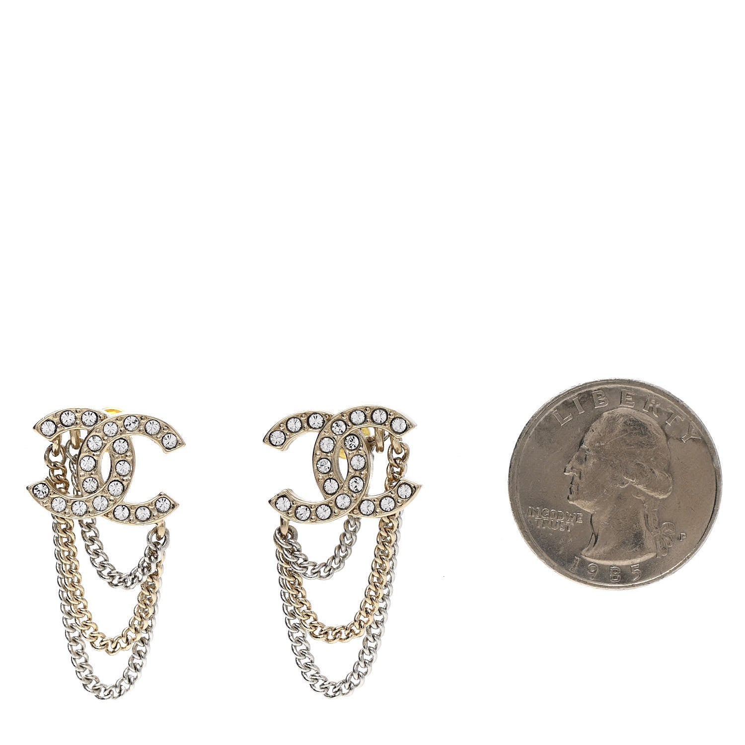 Chanel Crystal Chain CC Earrings Gold 2 of 5