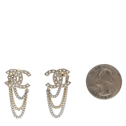 Chanel Crystal Chain CC Earrings Gold 2 of 5